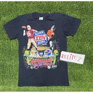 Vintage 1990 Super Bowl XXIV SF 49ers vs Denver Broncos Single Stitch Shirt m